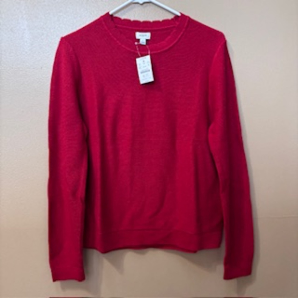 J. Crew Scallop Crewneck Red Long Sleeve Sweater Size M NWT